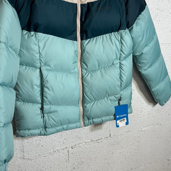 Columbia Women's Puffect colorblock Insulated Jacket Aqua Haze, Nigh Small $180 - Picture 6 of 7